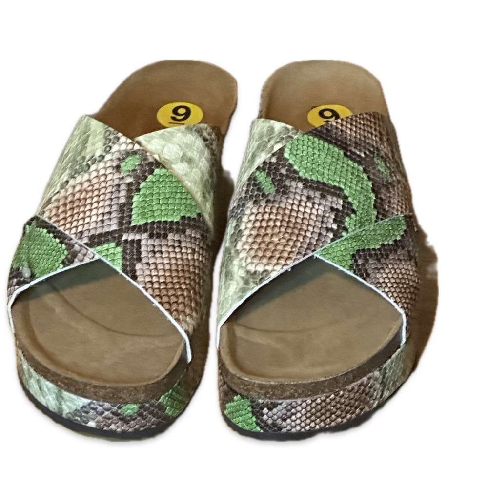 Free People Faux Snake Skin Platform Slides-New